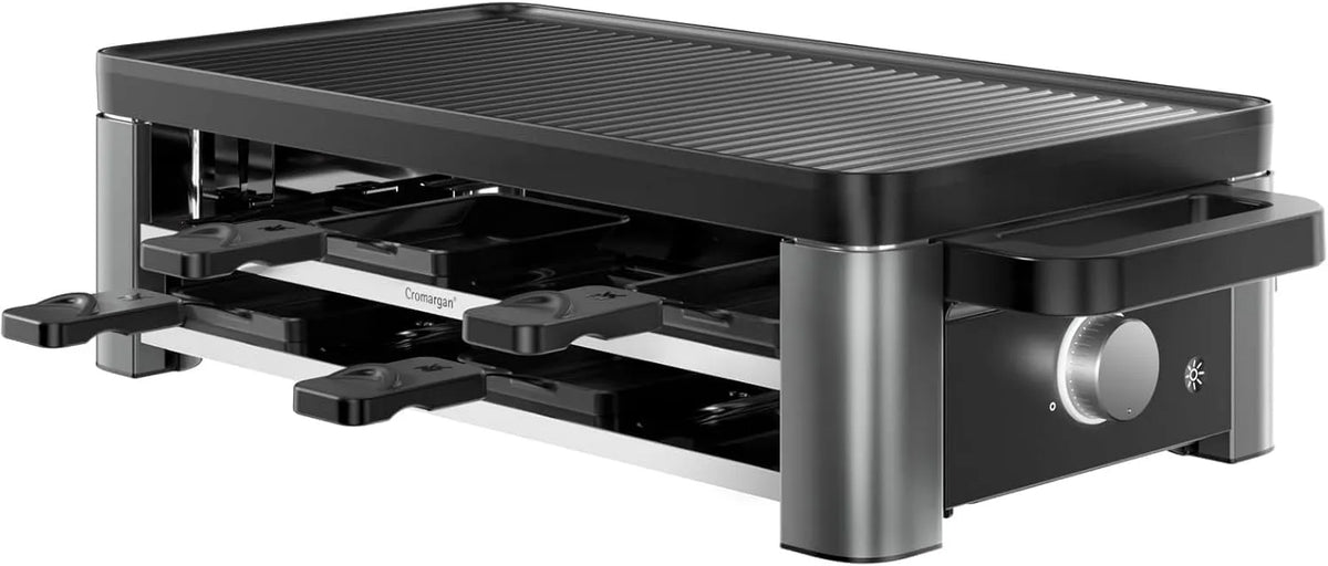 WMF Grill, Raclette 8 Personen, mit Ablage, antihaftbeschichtet, edelstahl in Schwarz matt, Leistung 1500 W, variable Temperaturkontrolle