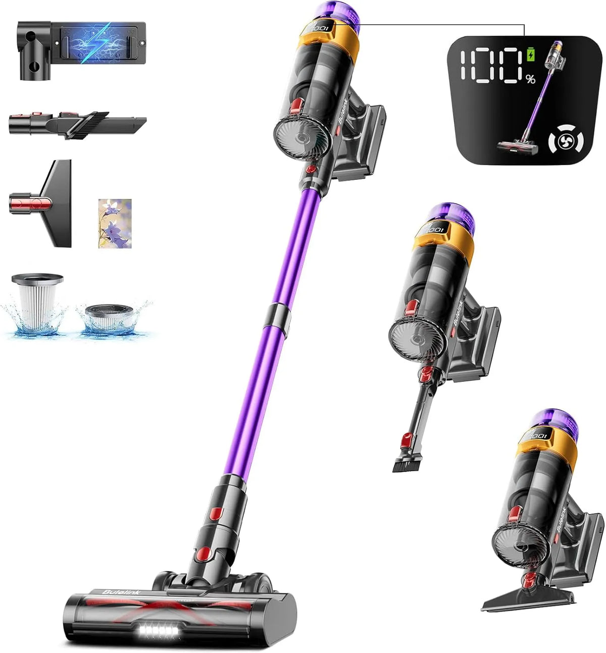 Staubsauger Akku, Leistung 600W, Selbststehendes Design,8-lagige Filterung, Teppiche und Tierhaare, 50000Pa, geeignet für Hartböden