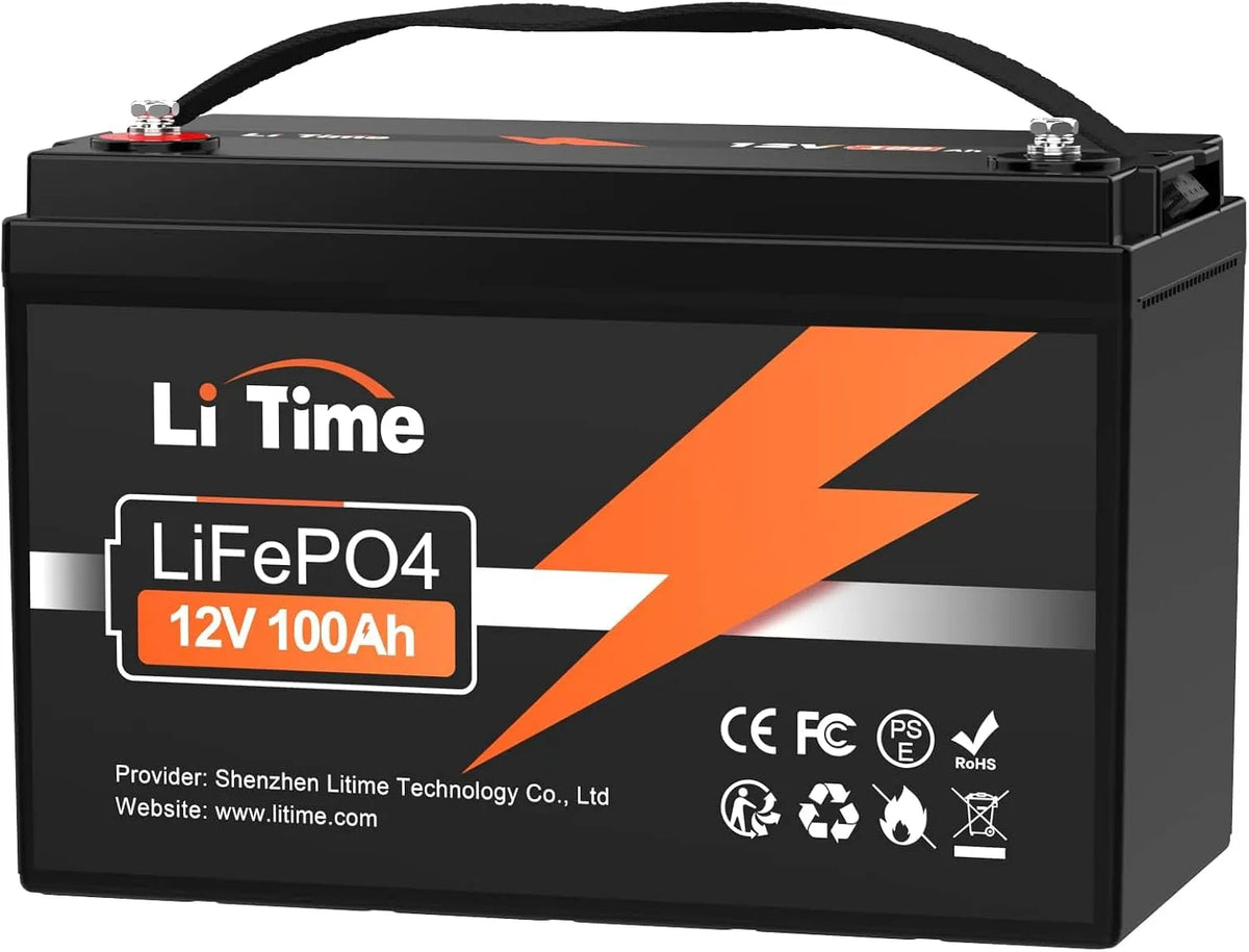 Modell LiTime 100Ah Batterie, Max. Zyklen Ladezyklen LiFePO4 15000, 1280Wh Lithium Akku mit 100A BMS, Unterstützung in Serie, Parallelschaltung