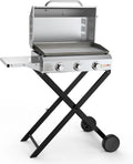 Gasgrill Onlyfire BBQ, Grillfläche 57x36cm, Grillwagen, Grillplatte, Thermometer, Plancha 3 Brenner aus Edelstahl, Leistung 7Kw, Rollen