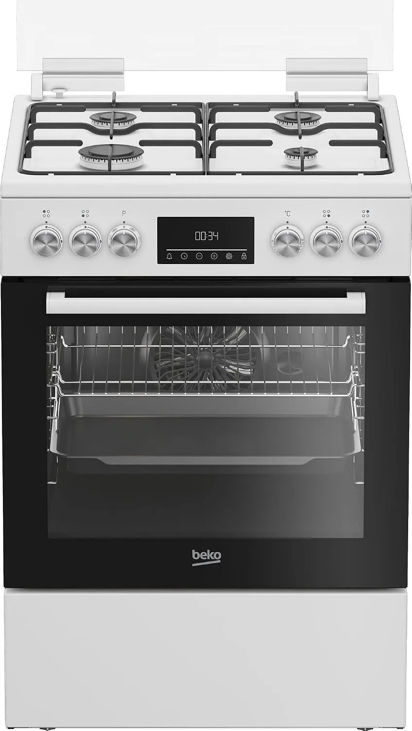 Beko Kochfeld FBM62320WDSL, 4 Kochzonen, Freistehender Herd, Seitengitter, Weiß, Fassungsvermögen 72 l Garraum-Volumen, 8 Heizarten