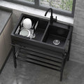 Edelstahl Spültisch 2 Becken Farbe Schwarz Freistehende, Outdoor Spüle Mit Unterschrank, Waschbecken Küche, Für Außen, Restaurant, Innen