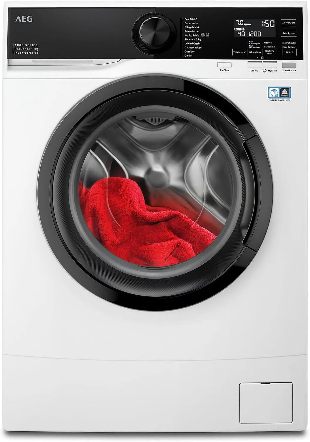 AEG Waschmaschine 6000 1400 LSR6F75470, Gewicht 7,0 kg, Leichtbügeln- und Anti-Allergie-Programm, Leise, min, Kompakte nur 487 mm Tiefe, Wasserstopp