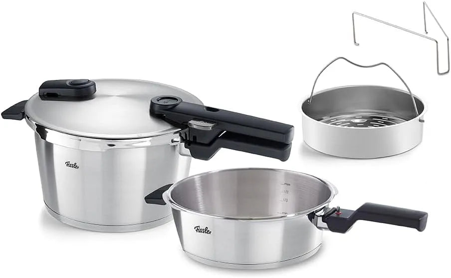 Fissler Vitaquick, Schnellkochtopf 4,5 L + Schnellbratpfanne 2,5 L, m. Einsatz, Induktion, Breite 22 cm, 2-Garstufen, Made in Germany