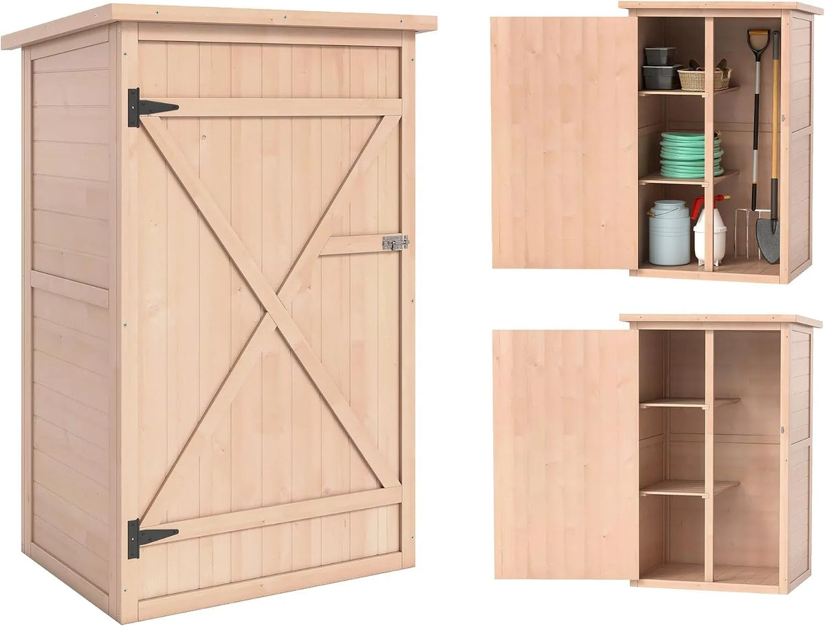 Geräteschuppen Outsunny, Gartenschrank Holz, wetterfest 75x56x115cm, Gerätehaus mit Tür, Böden, Geräteschrank, Terrasse, Hinterhof, Rasen