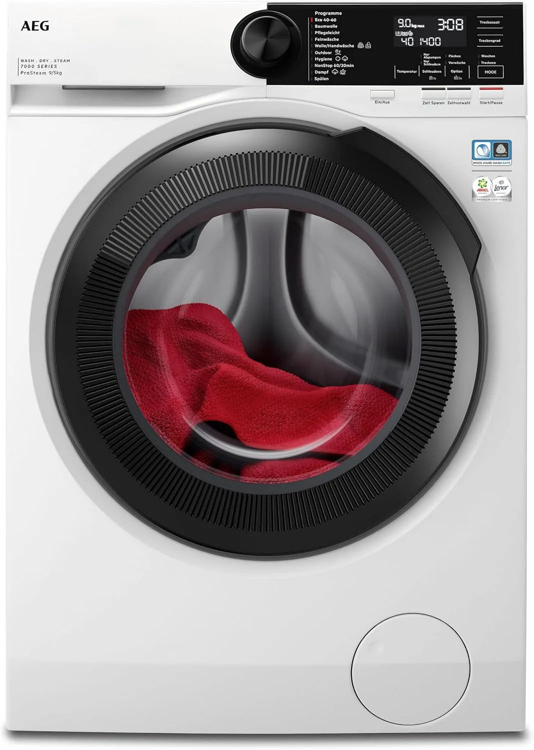 AEG Waschtrockner 7000 1kg-in-1h 1600, Gewicht 9 kg Waschen, Gewicht 5 kg Trocknen, LWR7G65690, EEKL D, NonStop, Mengenautomatik, min, Dunkelgrau