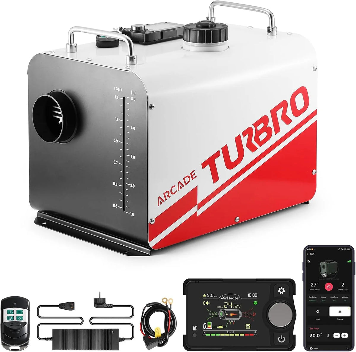 TURBRO Dieselheizer Modell H8BP, Fassungsvermögen 5L Tank, Spannung 12V, Spannung 24V DC Heizer mit intelligentem LCD-Display, programmierbarem Timer