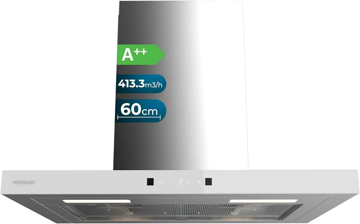 Cecotec Dunstabzugshaube, T-förmige 60cm Bolero Flux, 413,3 m³/h, Energieklasse A++, Bewegungssteuerung