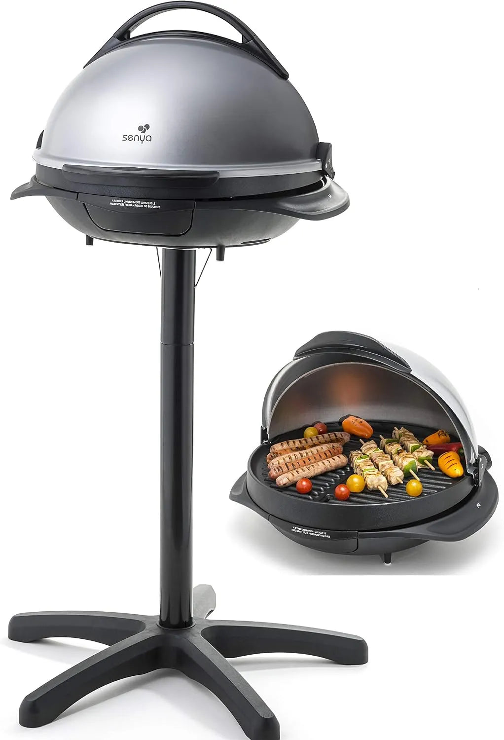 Tisch Senya SYCK-G043, Leistung 2200W, Elektrisches Barbecue 2 in 1 mit einem Fuß und auf dem von, Grillfläche 40 cm, abnehmbarer Deckel
