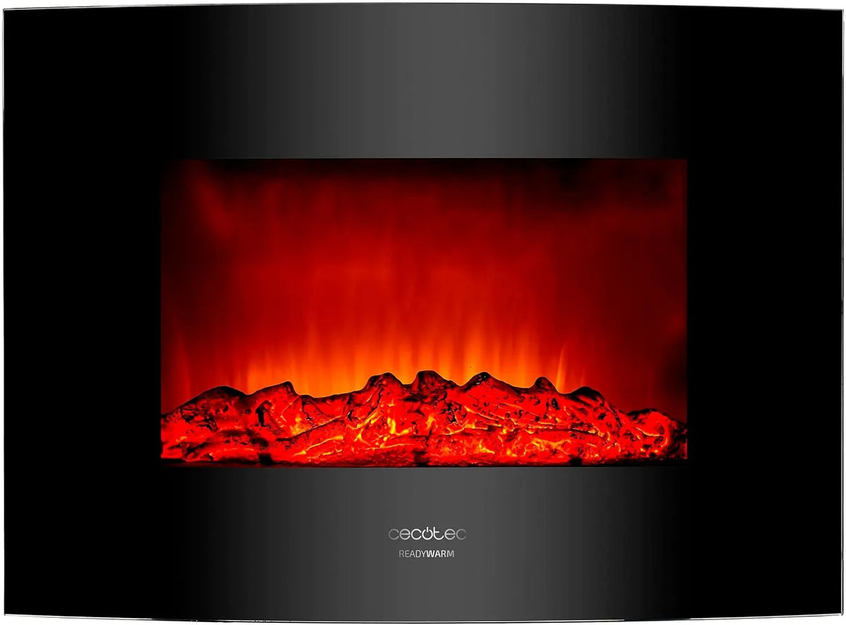 Cecotec Elektrokamin 2210, 2 Intensitäten, gebogenes Panel aus gehärtetem Glas, Timer, Leistung 2000 W, verstellbare Flamme