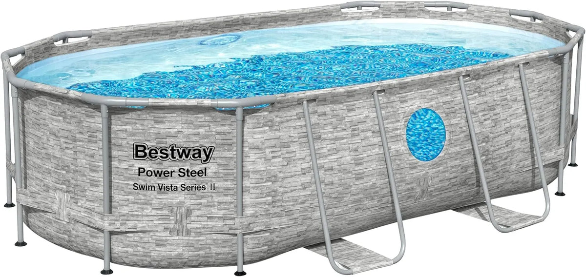 Bestway Pool, Maße 427 x 250 x 100 cm, Ersatzpool, Power Steel Swim Vista Series Frame, ohne Zubehör, Aufstellbecken, oval, braune Rattan-Optik