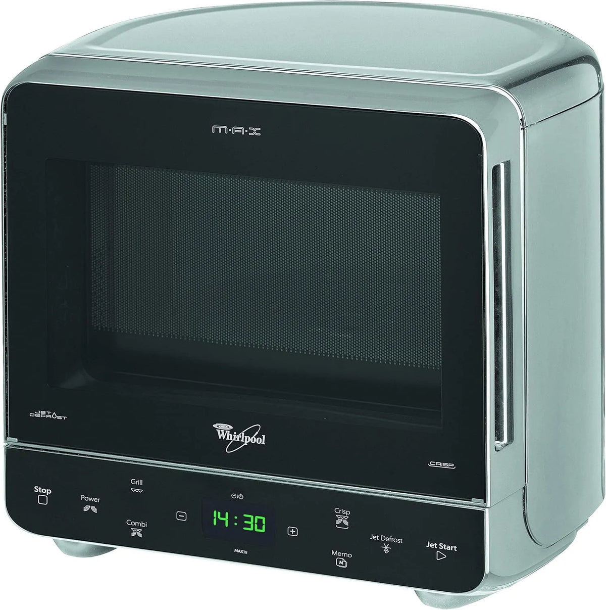 Whirlpool Mikrowelle MAX 38 SL, Leistung 700 W, Fassungsvermögen 13 L Garraum, Kombination Grill und, Crisp Funktion, Schnellauftau-Funktion, Silber
