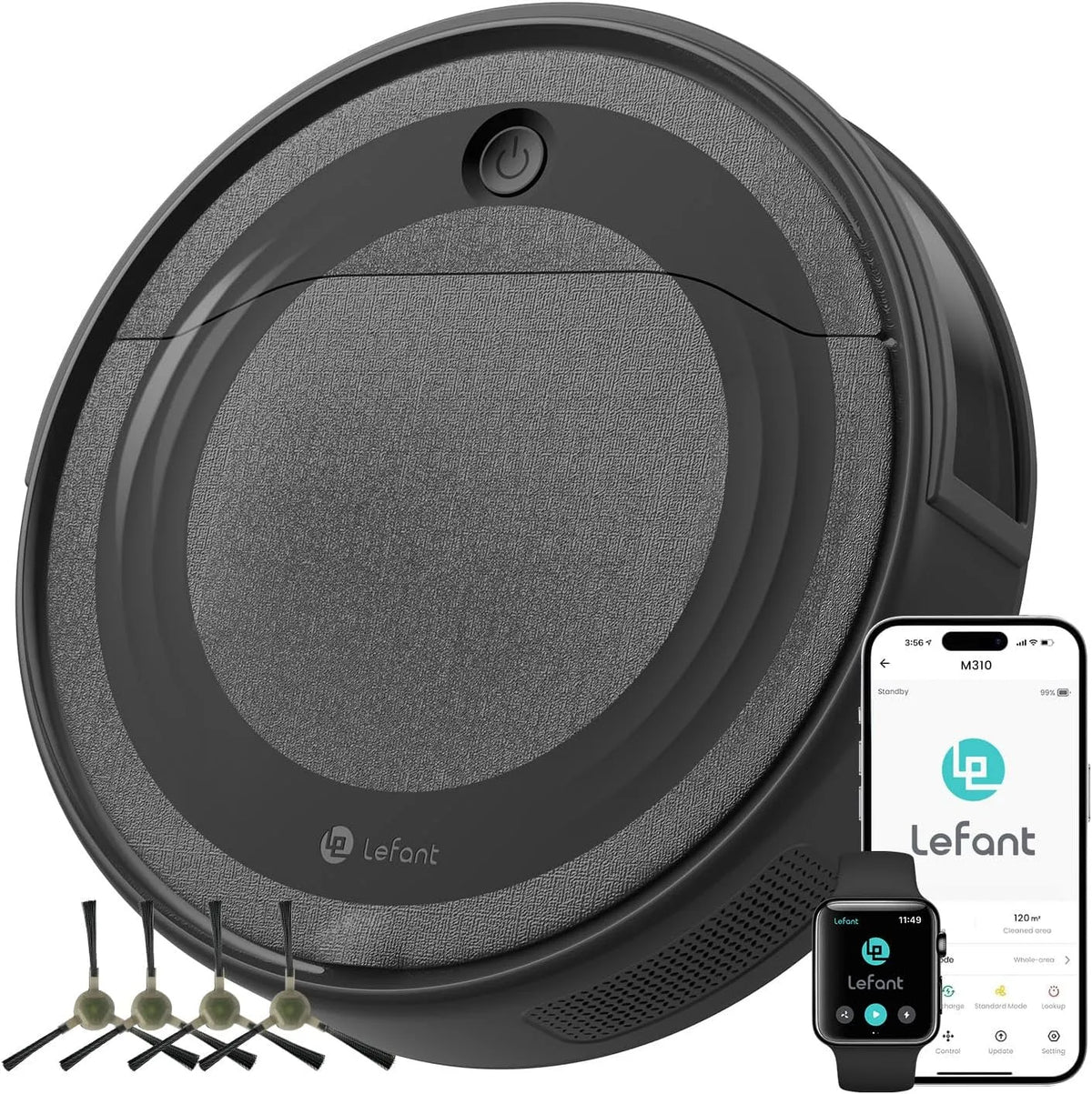Saugroboter M310 4500 LEFANT, Staubsauger Roboter mit Pa Saugkraft, 180 Minuten Akkulaufzeit, 4 Reinigungsmodi, Steuerung per WLAN, App und Alexa