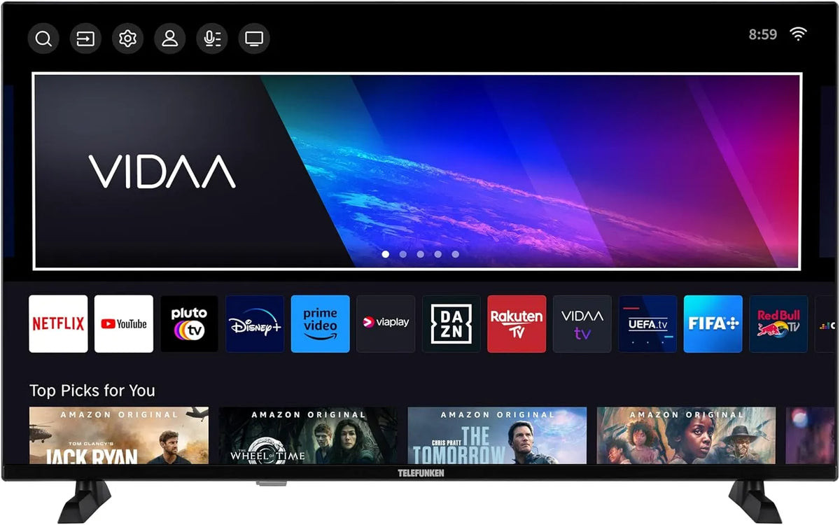 Telefunken Modell QF32VP750S, QLED Fernseher 32 Zoll Smart TV VIDAA Full HD Fernseher, HDR TV mit integriertem Triple-Tuner, LED TV in Schwarz