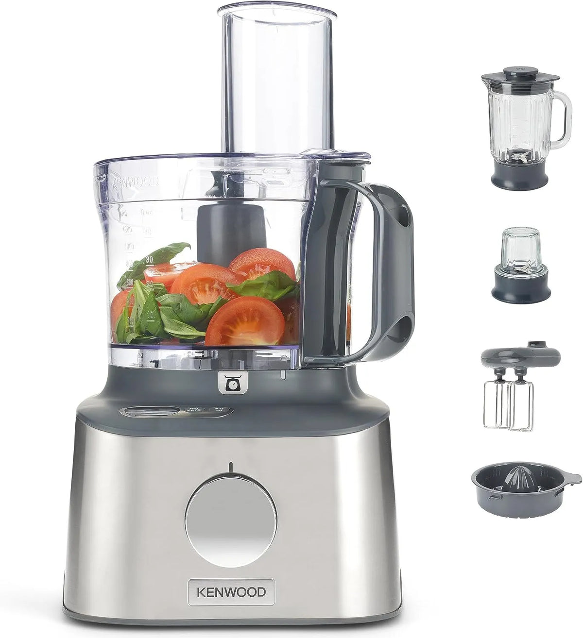 Kenwood Küchenmaschine FDM313SS, Fassungsvermögen 2,1 Liter, 3 Arbeitsscheiben und 6 weitere Zubehör-Teile, 800 Watt, Multipro Compact+ Kompakt