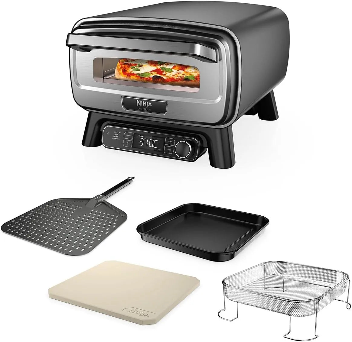 Ninja Heißluftfritteuse MO201EU, mit 30 cm Pizzastein, 4 Funktionen: Pizza, 5 Pizzaeinst., Artisan Outdoor-Pizzaofen und, Air Fry, Bake, Prove