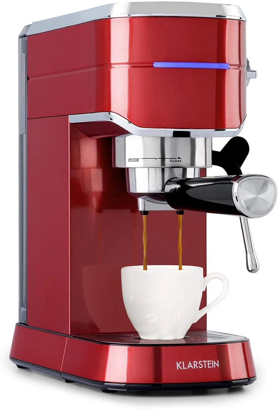 Klarstein Espressomaschine, Siebträger Kaffeemaschine, Futura, Barista-Qualität, Fließstopp, 20 bar, Siebträgermaschine mit 1450 Watt, rot