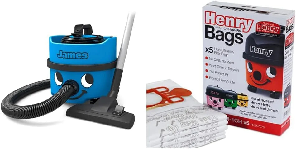 Staubsauger NVM-1CH, Numatic 900140, JVP180-11 Boden James, 620 Watt, 72db, Sky Blue & Henry, Staubsaugerbeutel, Diverse