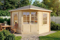 Gartenhaus, 5-Eck Monica aus Massiv-Holz, Gerätehaus mit 28 mm Wandstärke, Geräteschuppen Größe: 300 x 300 cm, Spitzdach