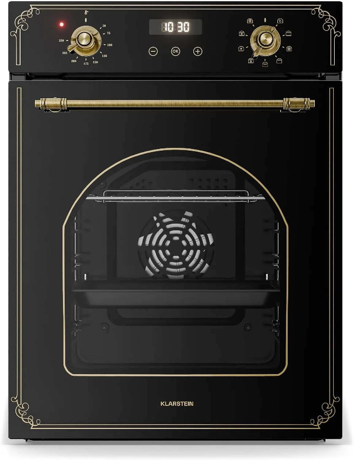 Klarstein Backofen, Fassungsvermögen 49 L, Elizabeth Slim Einbaubackofen, Dampfreinigung, Schwarzes Glas, Breite 45 cm, 9 Funktionen, Energieklasse A