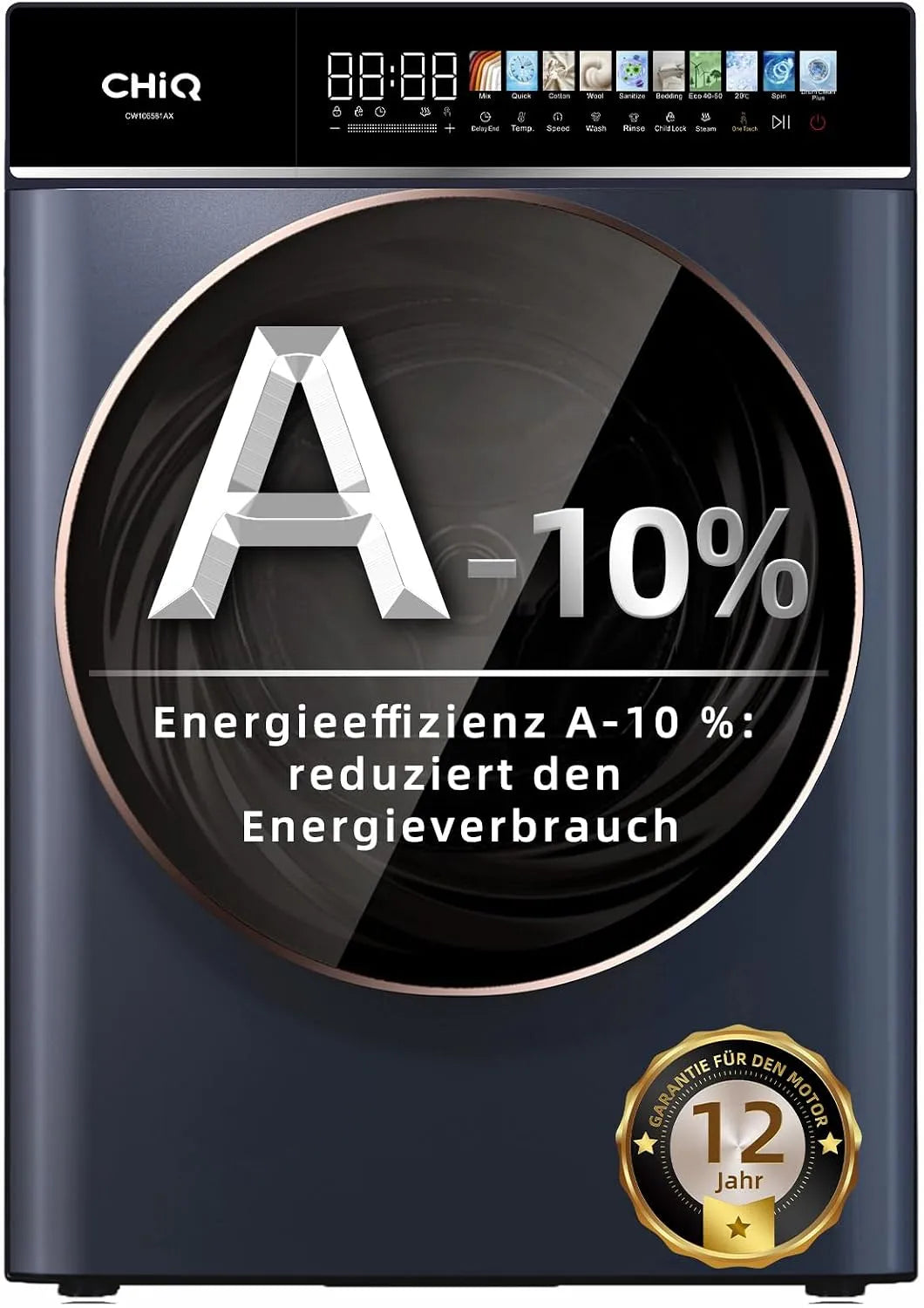 Waschmaschine CW106581AX A-10 1400 CHiQ, 12 Waschzyklen Speed Wash, LED-Touchscreen, Dampf, Frontbeladung washer, Hotels, Gewicht 10 kg, EEK %, Eco
