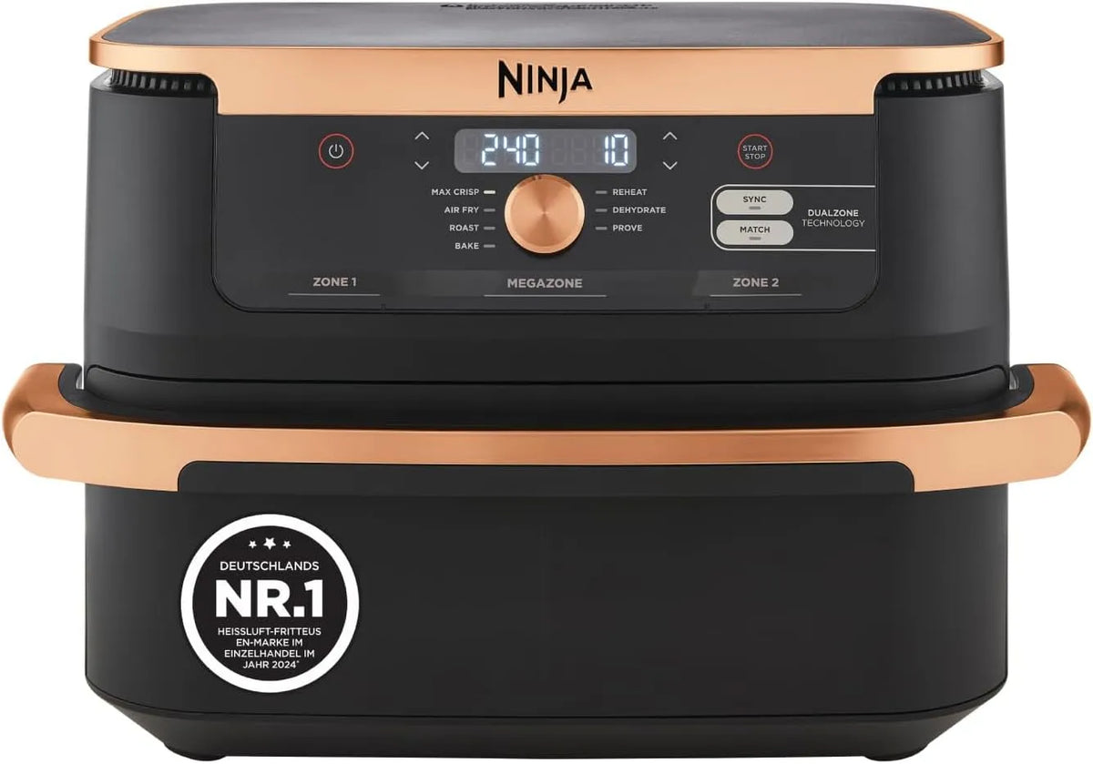 Ninja Heißluftfritteuse AF500EUCP, Foodi FlexDrawer Dual Zone, Antihaftbeschichtung, Air fryer mit 10,4-Fach und herausnehmbarem Trenner