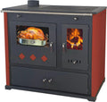Kaminofen, mit Backfach und Herdplatte Pracktik Lux Rot LINKS Holzofen 9,5 kW Kamin Ofen Dauerbrandofen Werkstattofen Schwedenofen Hüttenofen Heizofen