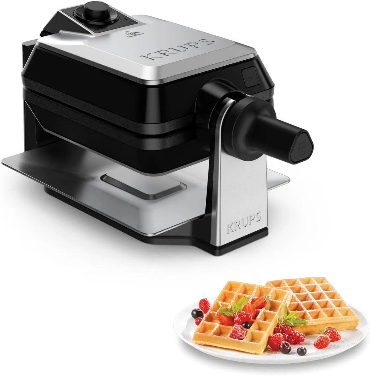 Krups Doppelwaffeleisen Professional, 7 Bräunungsstufen und Antihaftbeschichtung, knusprig & gleichmäßig backen, Edelstahl, spülmaschinengeeignet