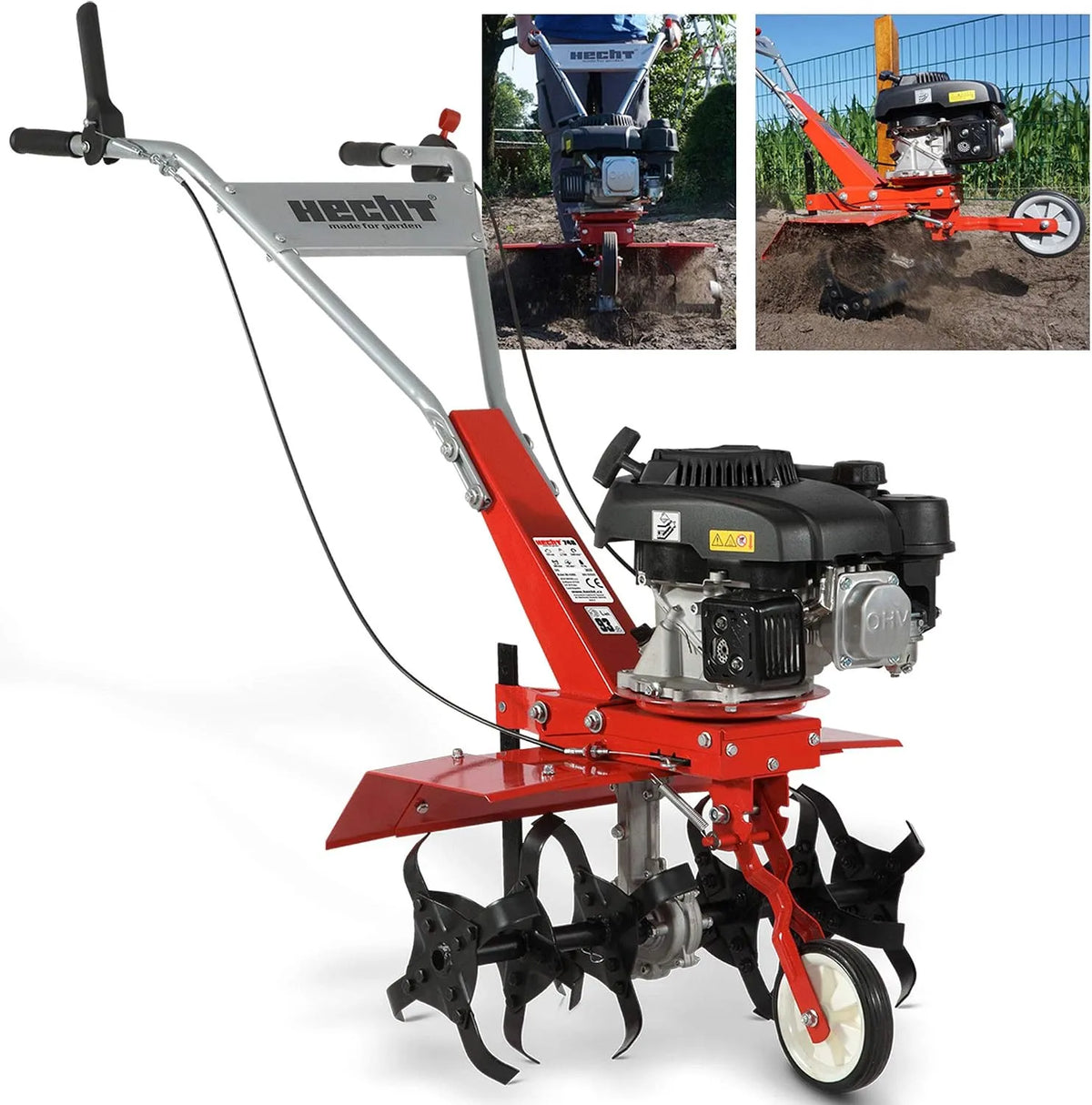 Motorhacke mit Arbeitsbreite HECHT Benzin, Motorhacke mit 60 cm Arbeitsbreite, 4 Takt Motor, 24 Harte Messer, Bodenfräse, Gartenhacke, Kultivator