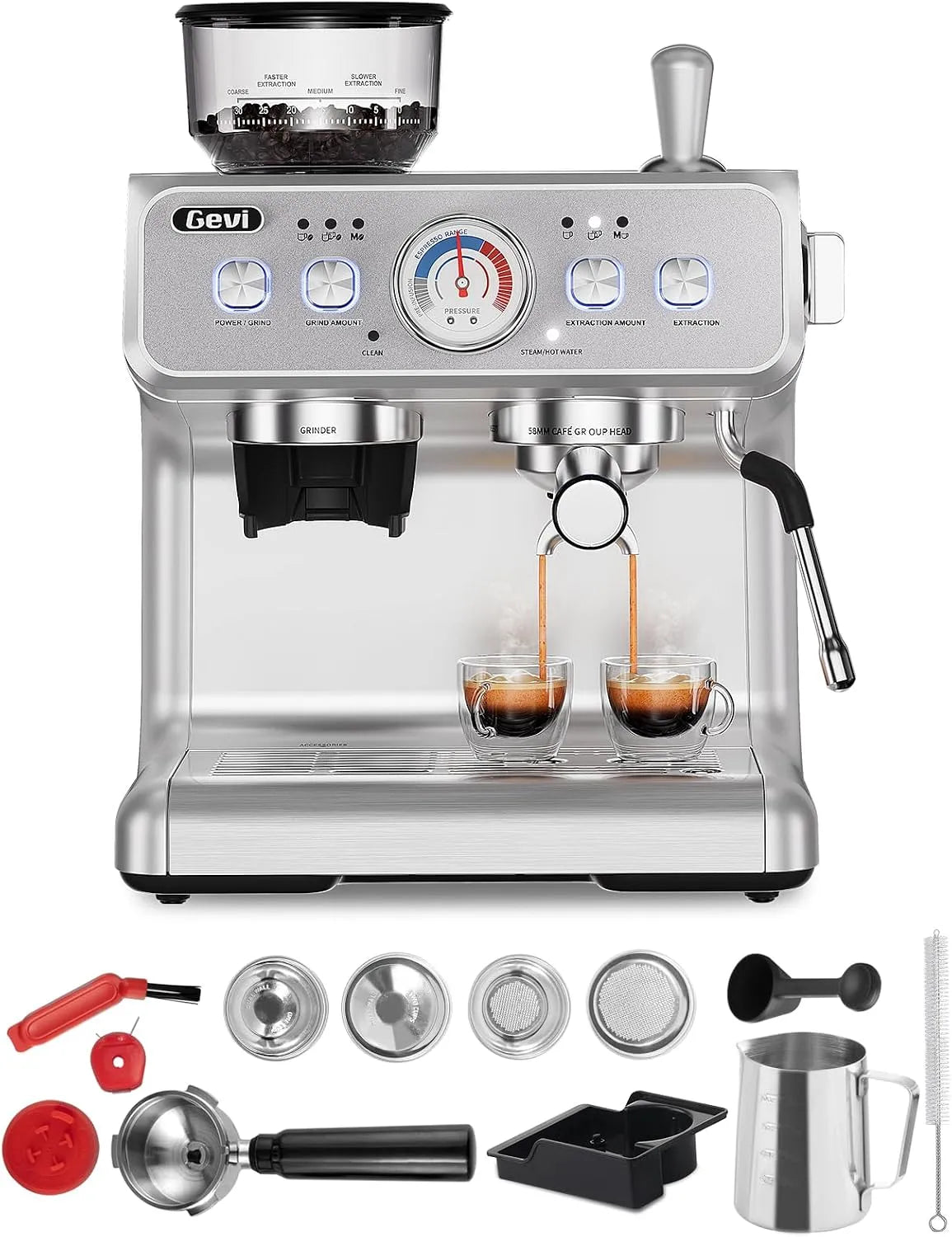 Kaffeemaschine, mit Integrierter Kaffeemühle，Dual Boiler Professionelle Espressomaschine，30 Mahlgrade, Fassungsvermögen 2.8L Wassertank, 20 Bar
