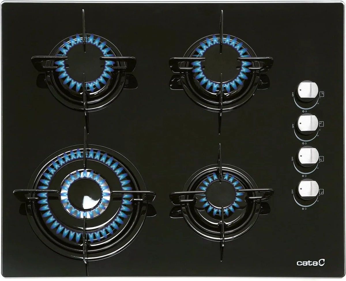 Kochfeld CIB 6031 BK, 59cm Glas-Gasherd, 4 Kochzonen, Dreifach-Kronenbrenner 3,5kW, CATA Gaskochfeld, Sicherheitsventile, elektrische Zündung