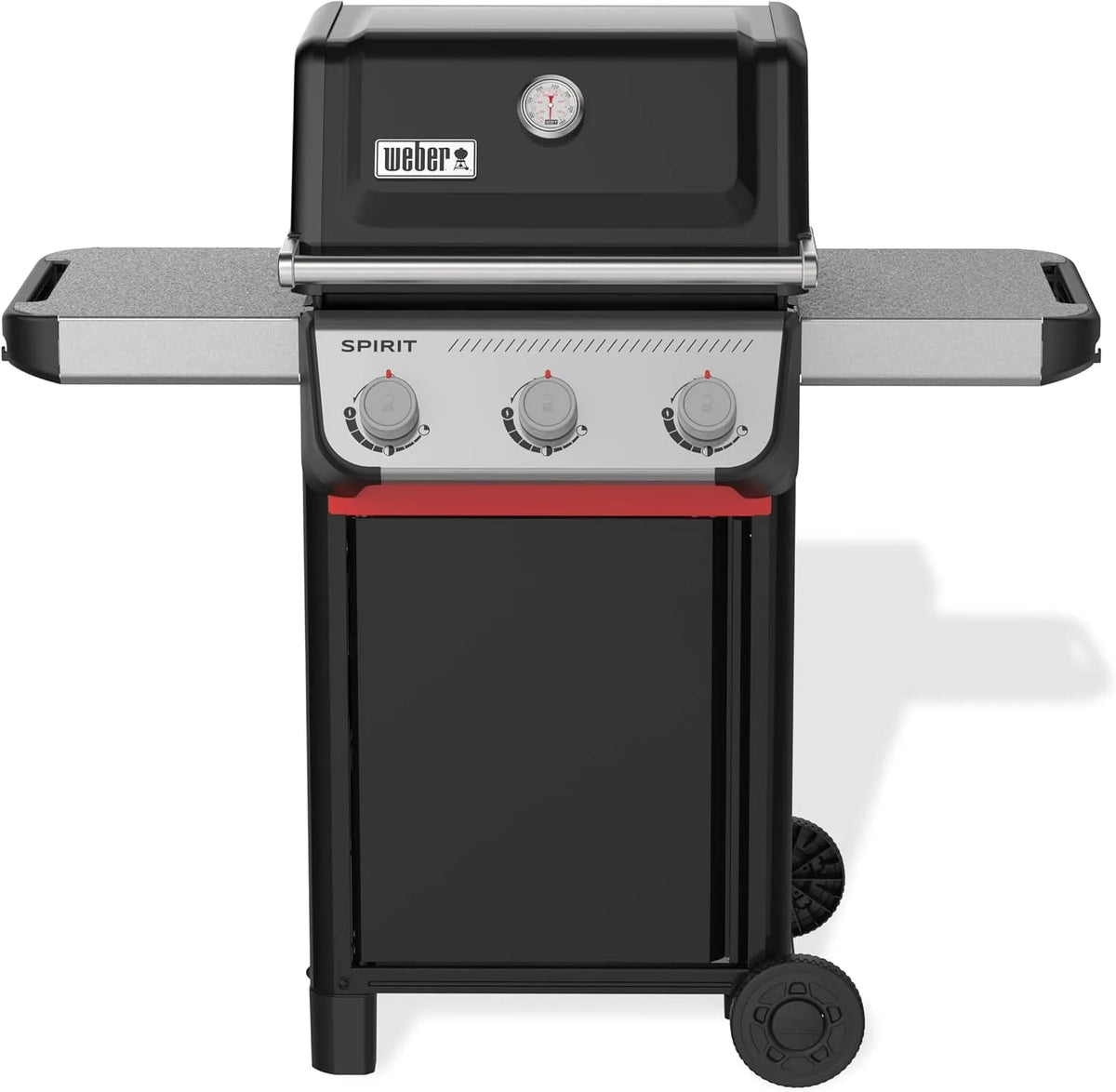 Gasgrill E-310 Weber Spirit, 51 x 46 cm Grillfläche, 3 Brenner, Snap-Jet Zündung, Robuste Räder und Warmhalterost, in Schwarz, Silber