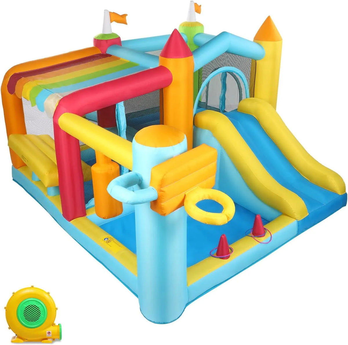 Pool, Maße 356x315x203cm, LEADZM Hüpfburg mit Gebläse, Aufblasbares Burgen mit, Rutsche, Trampolin, Boxständer
