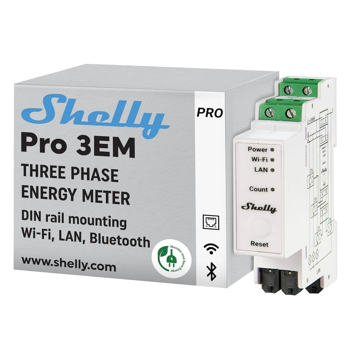 Modell 3-Phasen 3EM Shelly Pro, 400A, Echtzeit-Überwachung, kein Relais-Schalter, Kein Hub Erforderlich, Solarpanels, PV-Systeme