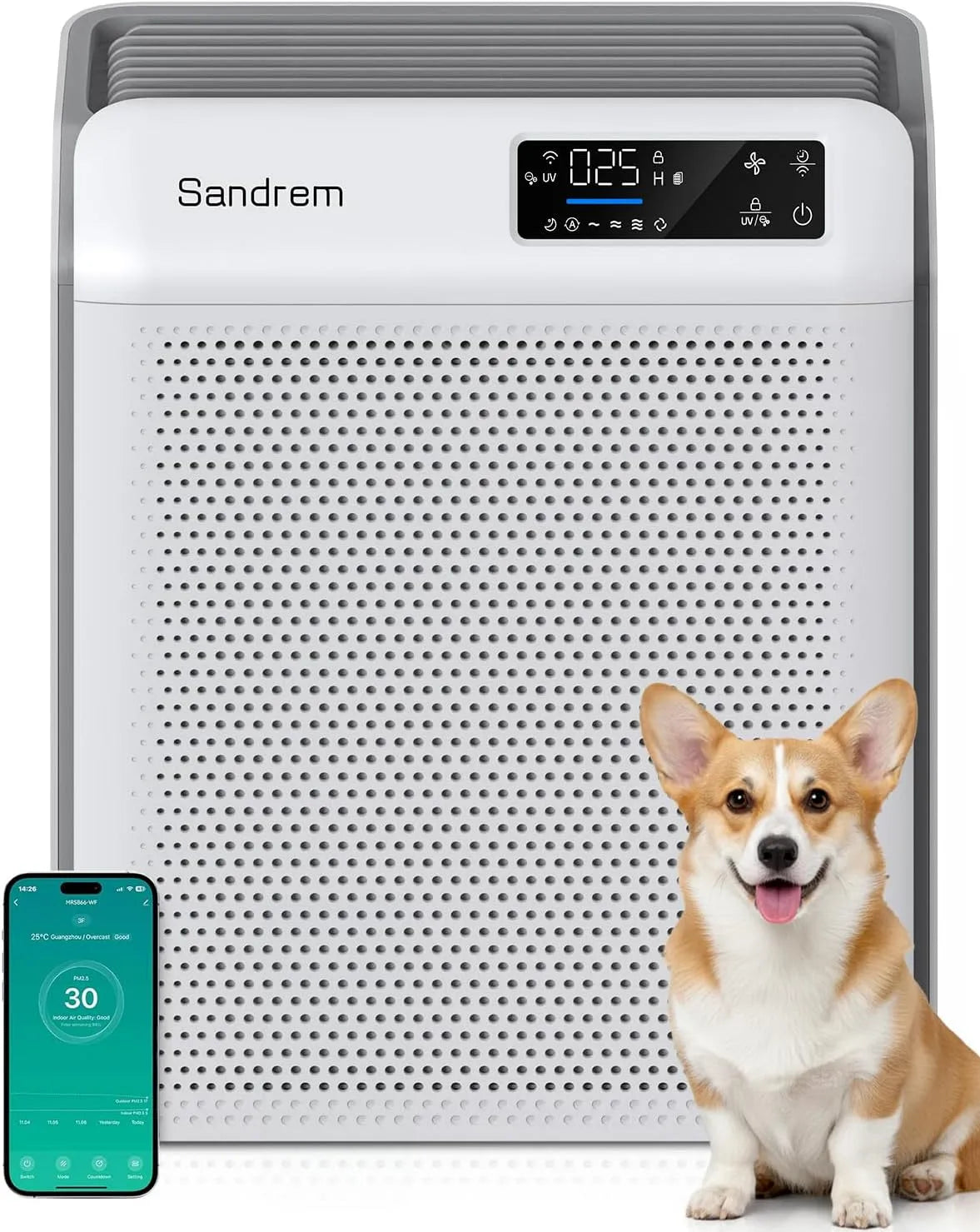 Luftreiniger 24h, mit HEPA13 Luftfilter & UVC,32w, 24dB Air Purifier mit Luftqualitäts-Feedback Timer, für Allergiker, Schlafmodus