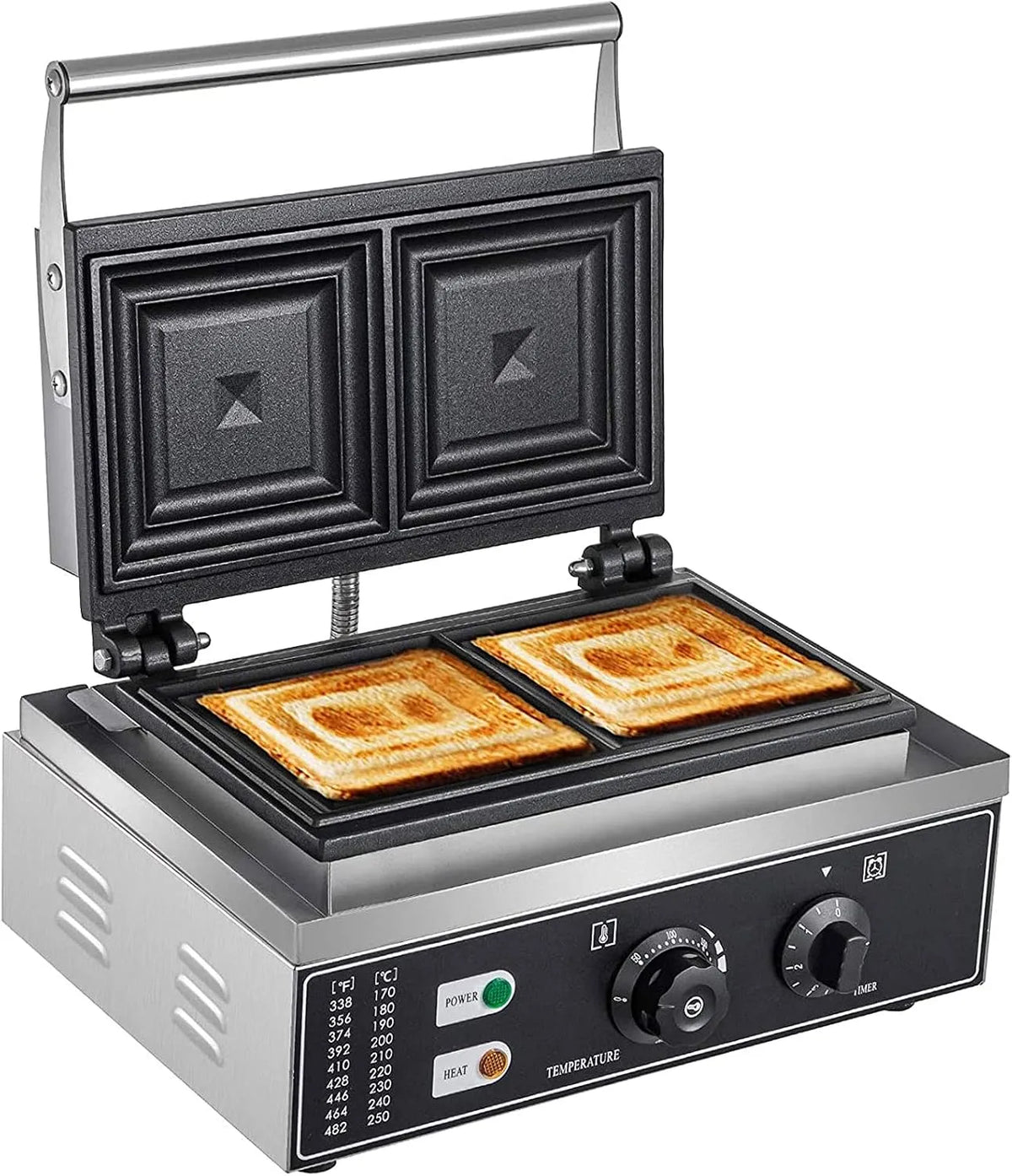 2-Slice Kommerzielle Elektrische Sandwich Maschine, mit Thermostat und Timer, Edelstahl Sandwich Maker Gewerblicher Elektrischer Sandwichmaker