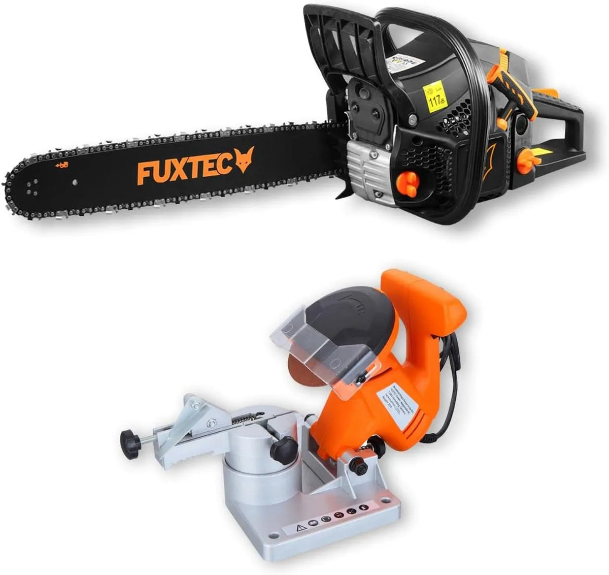 Fuxtec Motorsäge FX-KS262-SET 5ccm, Benzin Kettensäge inklusive. elektrischem Kettenschäfer, Leistung 2,85kw 61 Hubraum & EASY-Start