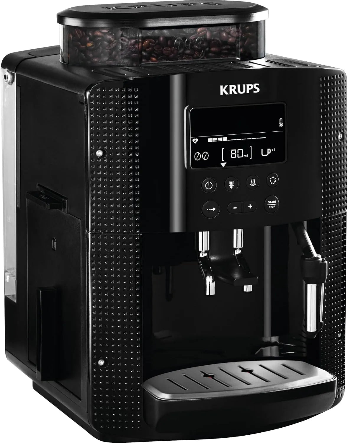 Krups Kaffeevollautomat EA8150, Essential Espresso, Fassungsvermögen 1,7 Liter Wassertank, LCD-Display, 15 bar, 1450 Watt, in Schwarz