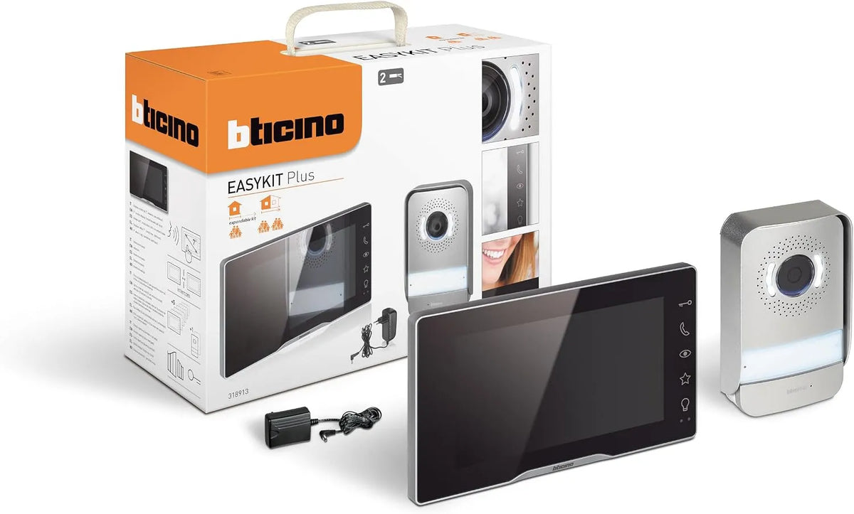 Kamera 318913, Bticino Easykit Plus Video-Türsprechanlage für 1-Familienhaus, Plug-In mit 2 Drähten, 1 externer Taster mit Klingel