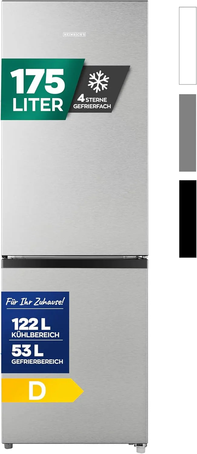 Kühlschrank, Heinrich´s Kühlgefrierkombination 175Liter, Kühlvolumen 122L, Gefrierfach 53L, leise 39dB, 7 Temperaturstufen, XXL, große Tiefkühlboxen