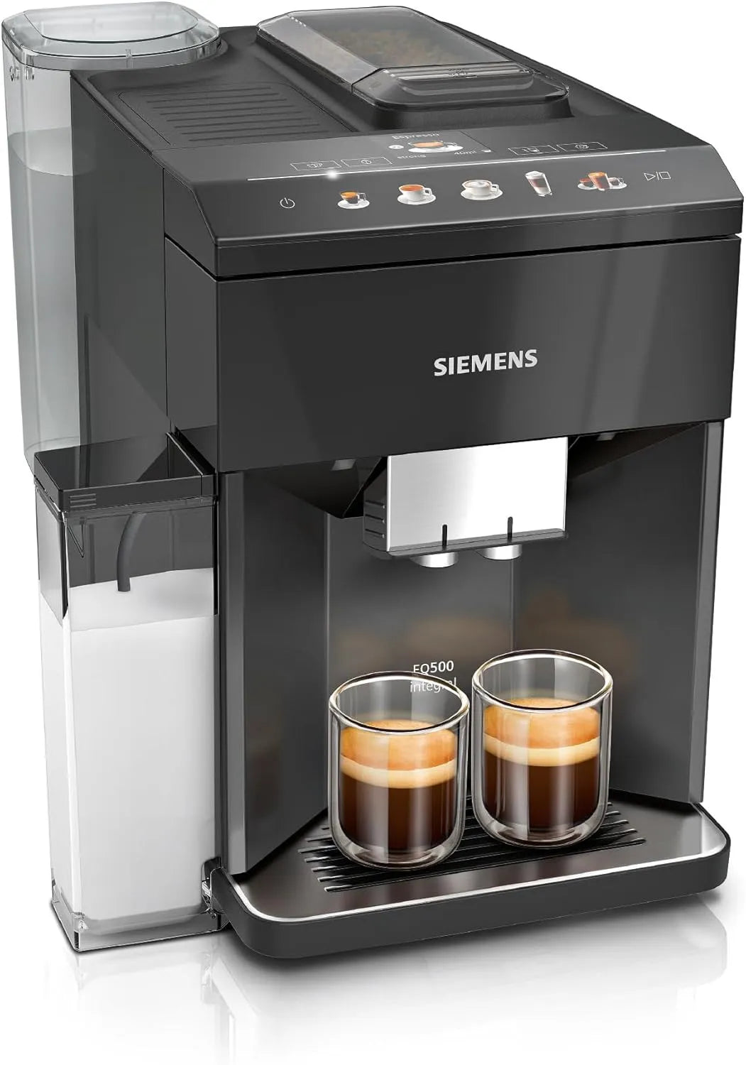 Siemens Kaffeevollautomat EQ500 TQ515D09, farbiges TFT-Display, 9 Kaffee- und Milchgetränke, integral, beleuchteter Kaffeeauslauf, in Schwarz