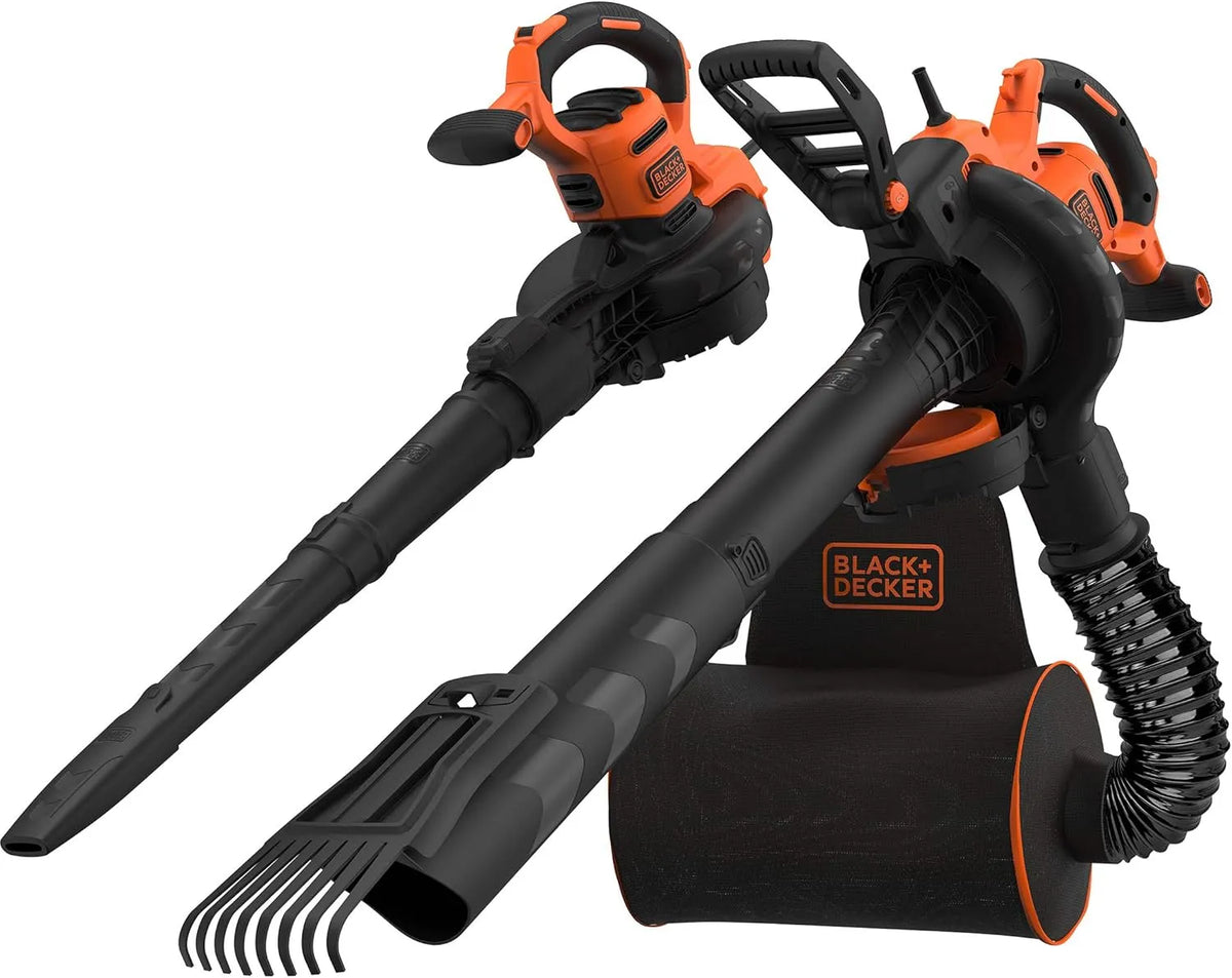 Black+Decker Laubsauger BEBLV301, Laubbläser, 3.000 Watt, 3-in-1 Elektro, Fassungsvermögen 72l Fangsack-Rucksack
