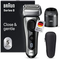 Braun Series 8 Rasierer Herren mit 4+1 Scherkopf, 60 Min Laufzeit, Elektrorasierer, Reinigungsstation, Made in Germany, 8567cc, Wet & Dry, silber