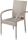 Stuhl 4er, mit Armlehne Gartensessel Stapelstühle Creme, Casaria Gartenstühle Set Stapelbar Wetterfest Polyrattan Outdoor 160kg Garten Terrasse Balkon