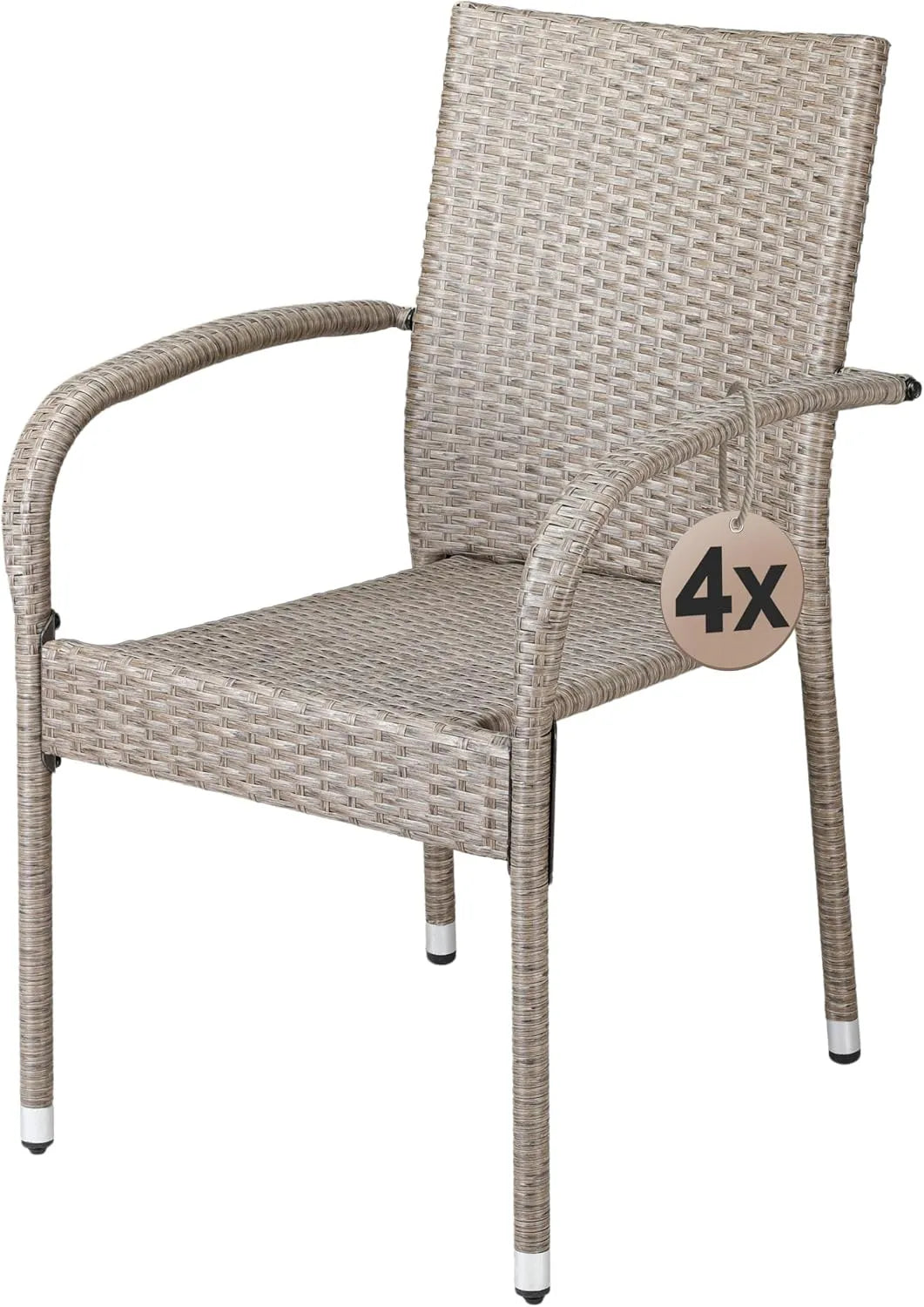 Stuhl 4er, mit Armlehne Gartensessel Stapelstühle Creme, Casaria Gartenstühle Set Stapelbar Wetterfest Polyrattan Outdoor 160kg Garten Terrasse Balkon
