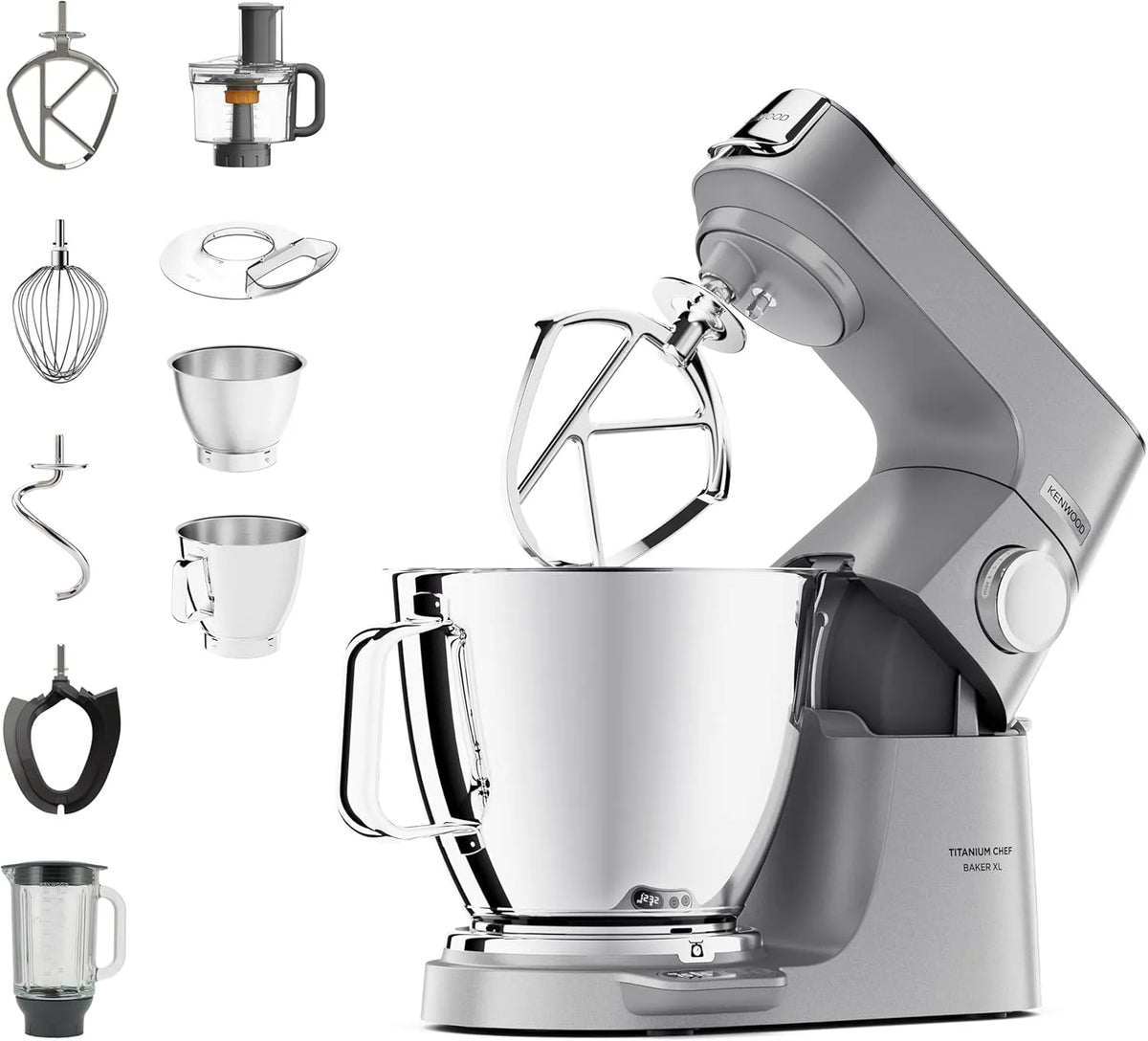 Kenwood Küchenmaschine KVL85.424SI, Fassungsvermögen 7 L und 5L Rührschüssel, Leistung 1200 W, inklusive. 4-teiligem Patisserie-Set, Silber