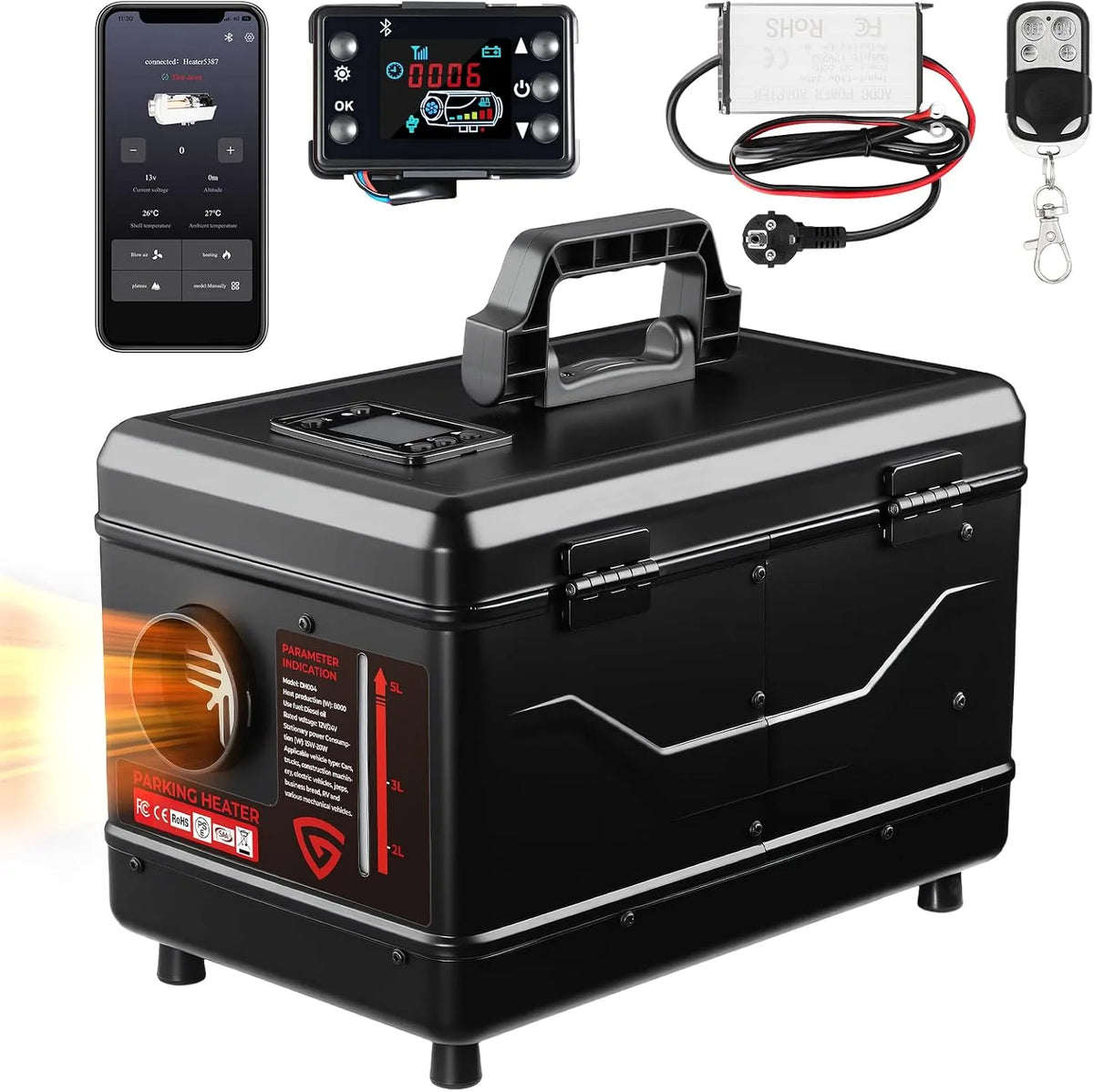 Leistung 8kW Diesel Standheizung 220V AC & 12/24V DC All in One tragbar Diesel-Luftheizung, mit Bluetooth App & Adapter, LKW, Boot, RV