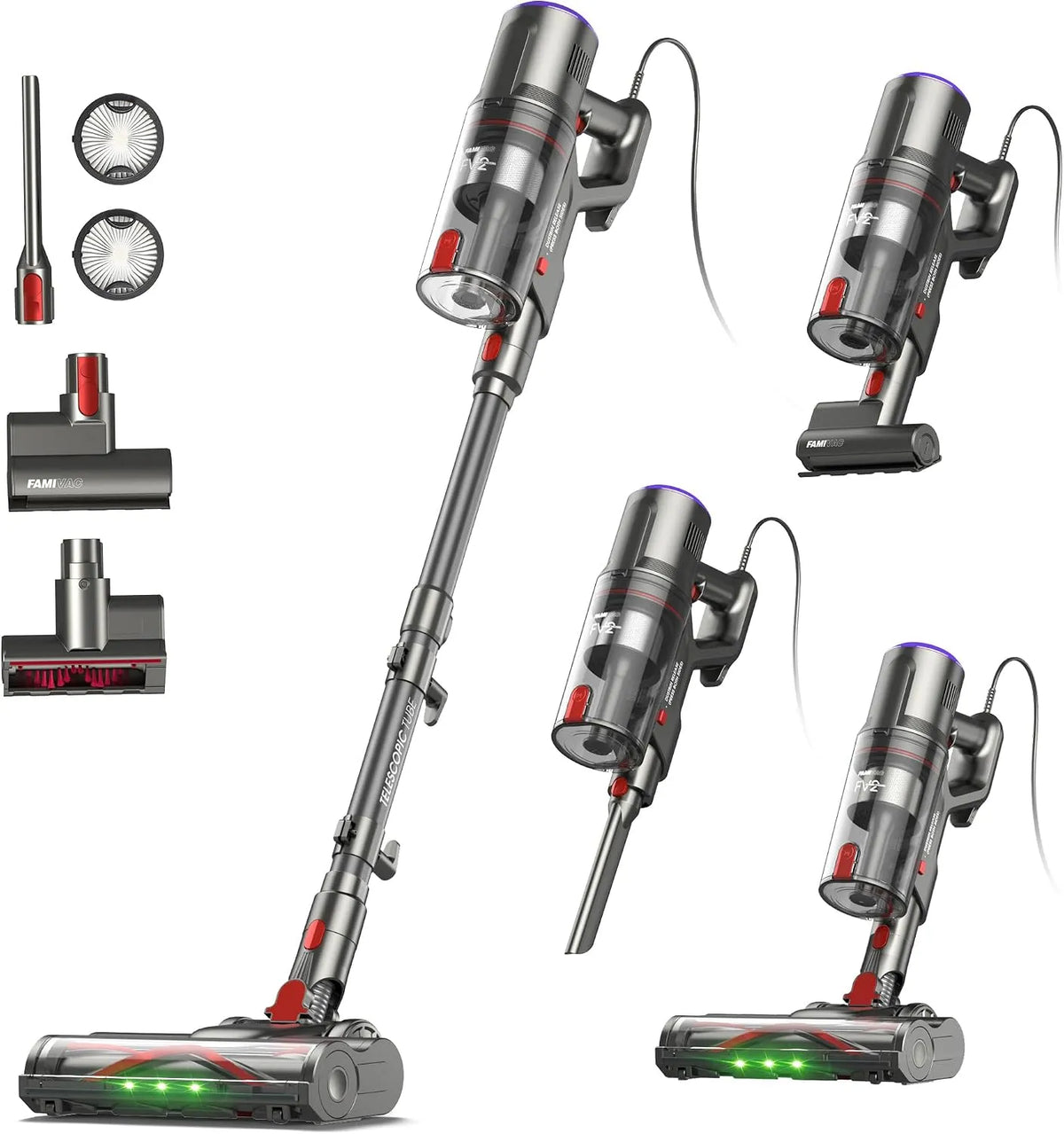 Staubsauger FV2 65Kpa/600W, Leistung 600W Beutellos mit Matratzenbürste, 1,3KG Leichtgewicht, 7M Kabel, 60dB Leise, Fassungsvermögen 1,5L, Boden