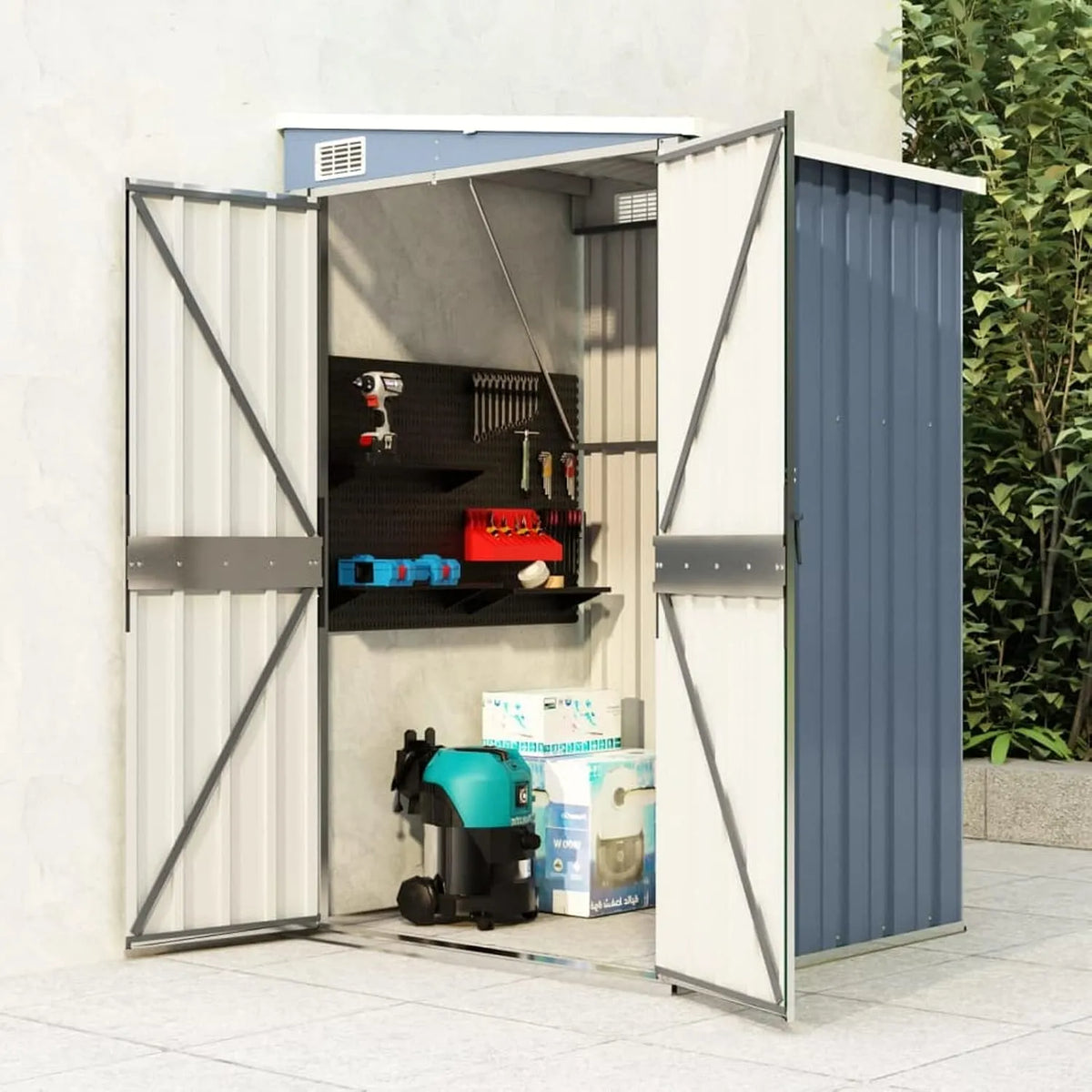 Geräteschuppen, Farbe Grau Gerätehaus Metall Fahrradunterstand Metallschuppen 118 x 100 x 178 cm