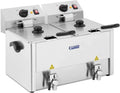 Fritteuse Edelstahl Doppel Fritteuse Royal Catering, Kapazität 2 x 13 L, Spannung 230 V, E.G.O. Thermostat, Ablasshahn